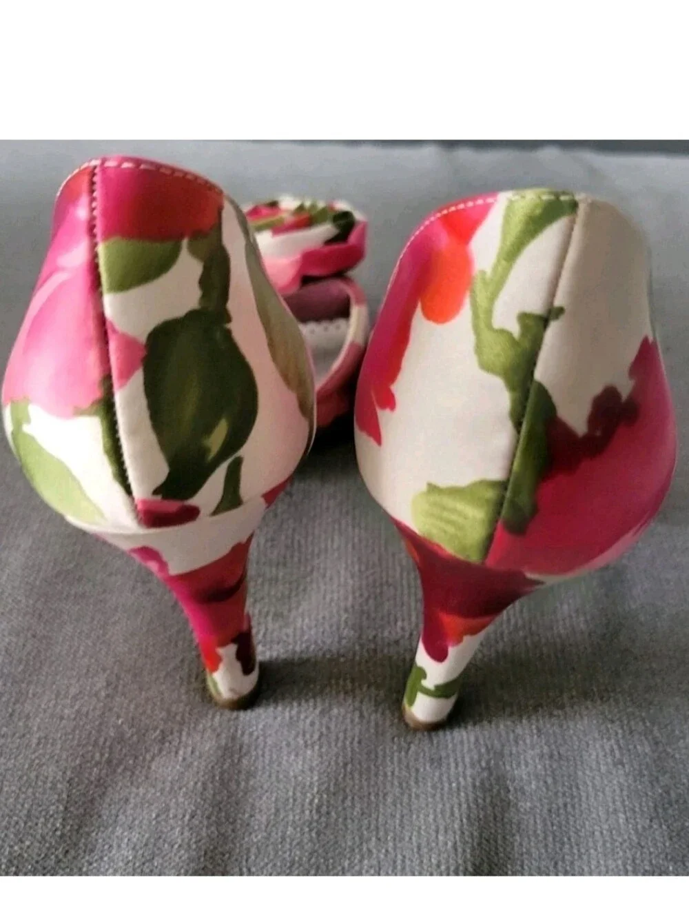 Y2k Michelangelo Bloom Satin Peep Toe Rose Bud Pumps Heels Leather Pink Sage 7.5
